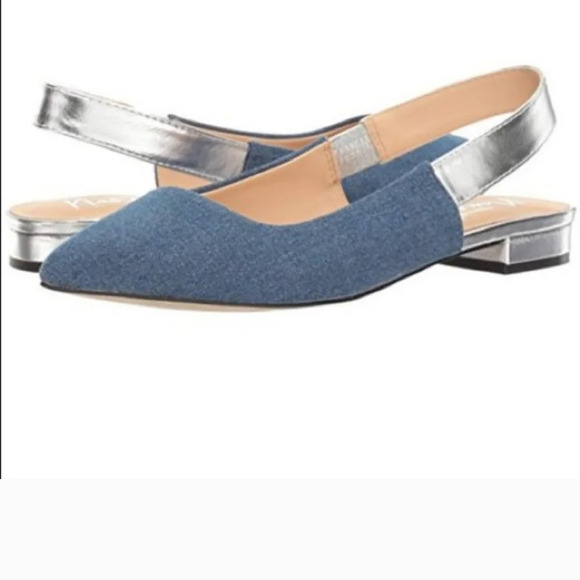 Nanette Lapore Abee denim and metallic pointed toe slingback SZ 10 - Picture 1 of 11